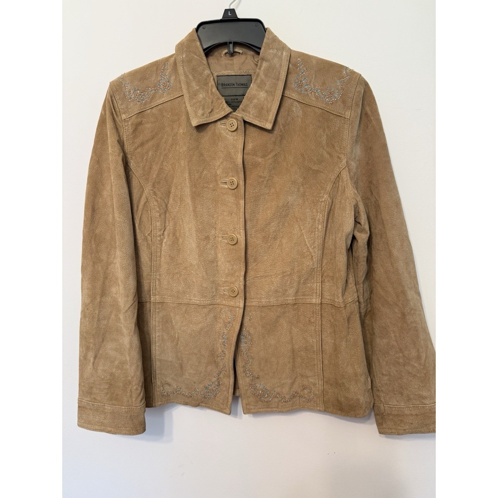 Brandon Thomas‎ 100% Suede Leather Jacket Tan Women's Sz M Boho Western Rodeo